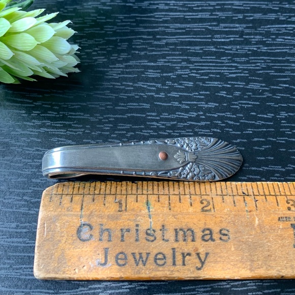 Spoon Pendant with Copper Rivet Jewelry 1939 Vintage Boho Silver Plated … - Picture 3 of 6